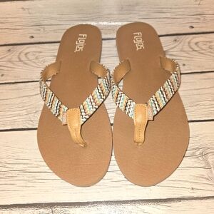 Flojos Juno Weave Flip Flops/Sandals - Tan/Multi Color - Size 8 Women's